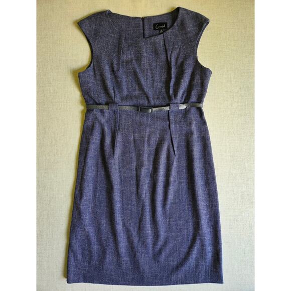Connected Apparel Sheath Dress Women’s 16 Blue Tweed Textured Belted Workwear - Picture 1 of 8